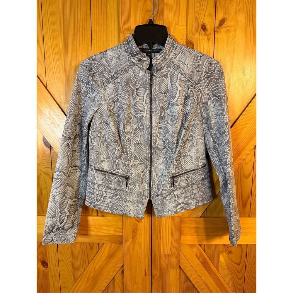 White House Black Market Sz 6P Dove W Smoke Pearl Full Zip Moto Jacket NWT (6455